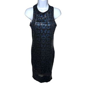 Women’s ASOS Black/Blue Animal Print Sequin Midi Dress - 6